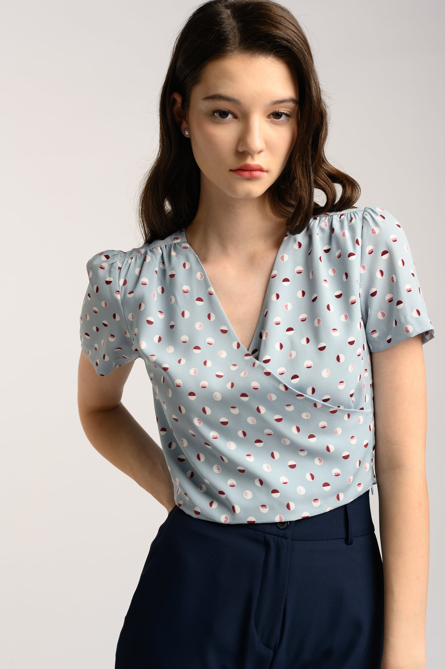 Faux Wrap Blouse - Blue