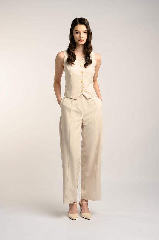 Straight-Leg Pants With Seam Detail - Cream