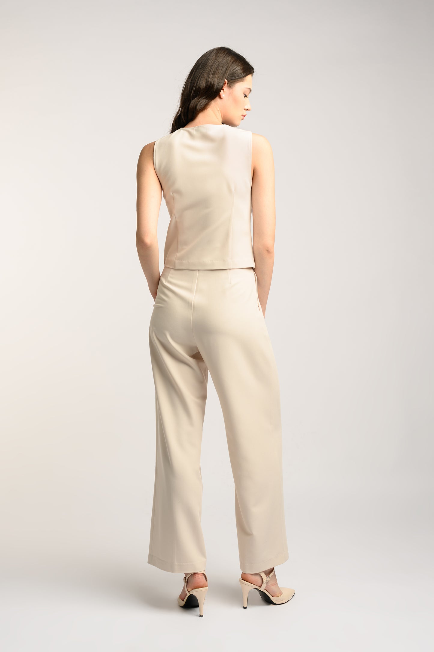 Straight-Leg Pants With Seam Detail - Cream