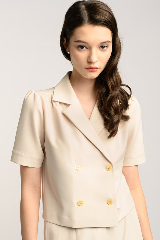 Crop Buttoned Top - Cream