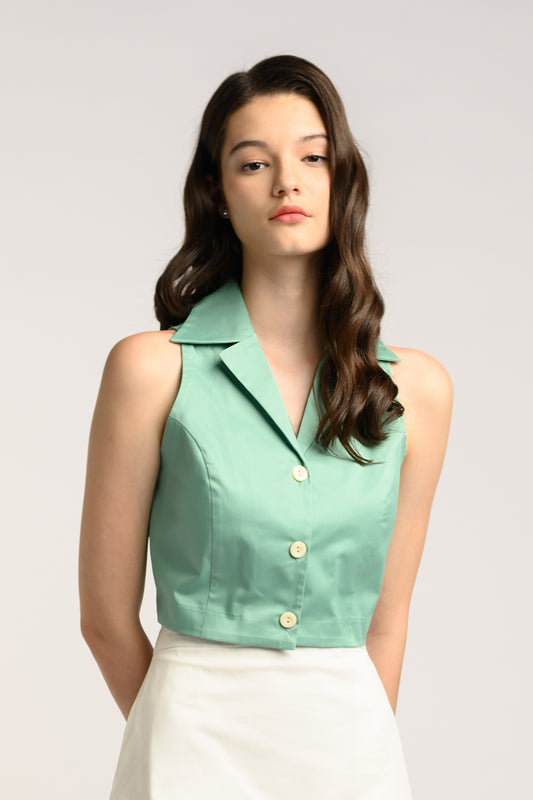 Collared Crop Shirt - Persian Green