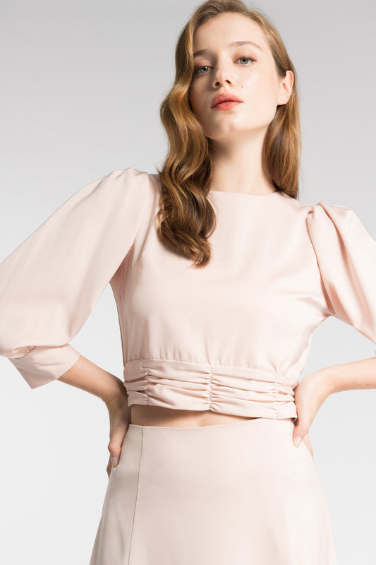 Satin Blouse With Ruche Detail - Blush