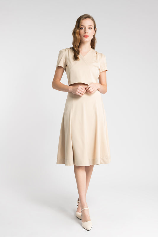 Satin Midi Skirt - Light Taupe