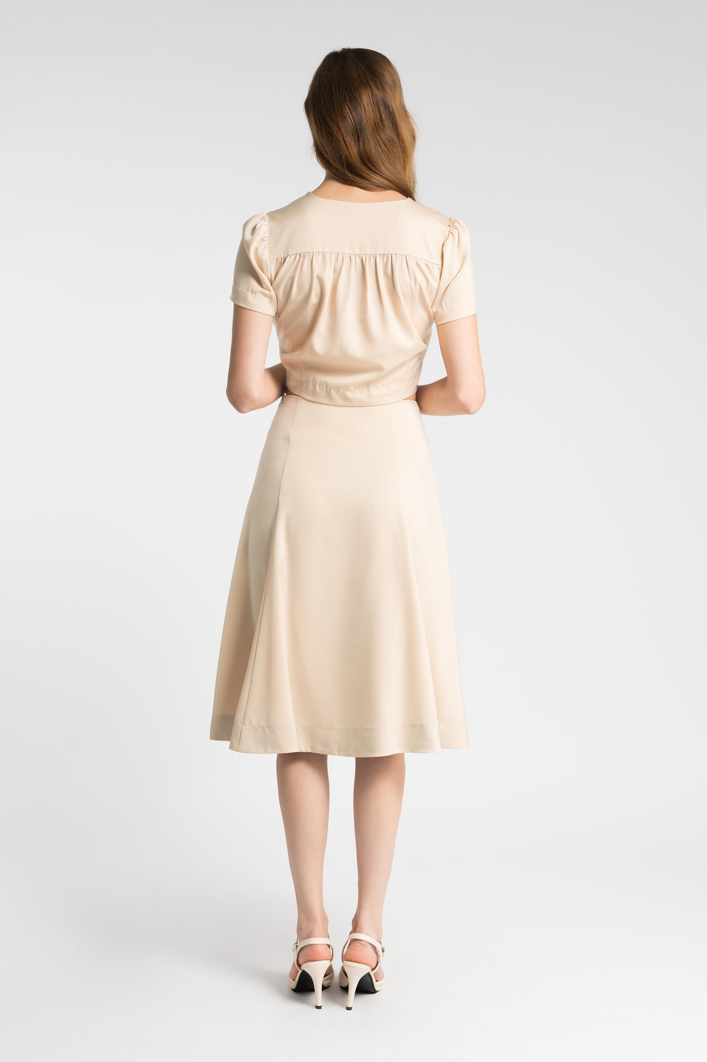 Satin Midi Skirt - Light Taupe