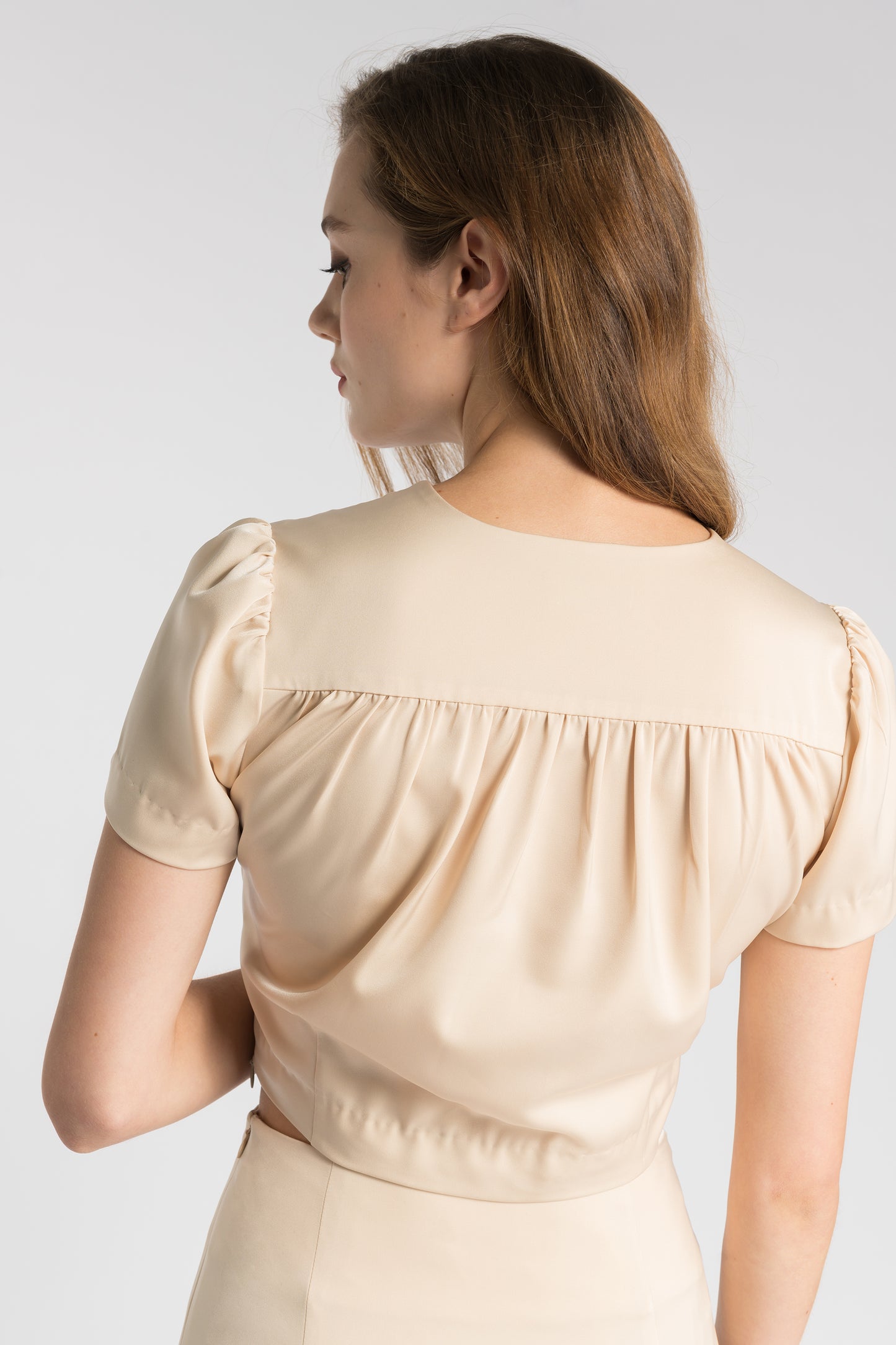 Faux Wrap Blouse - Light Taupe