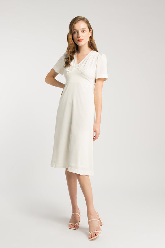 Dress With Gather Detail - White
