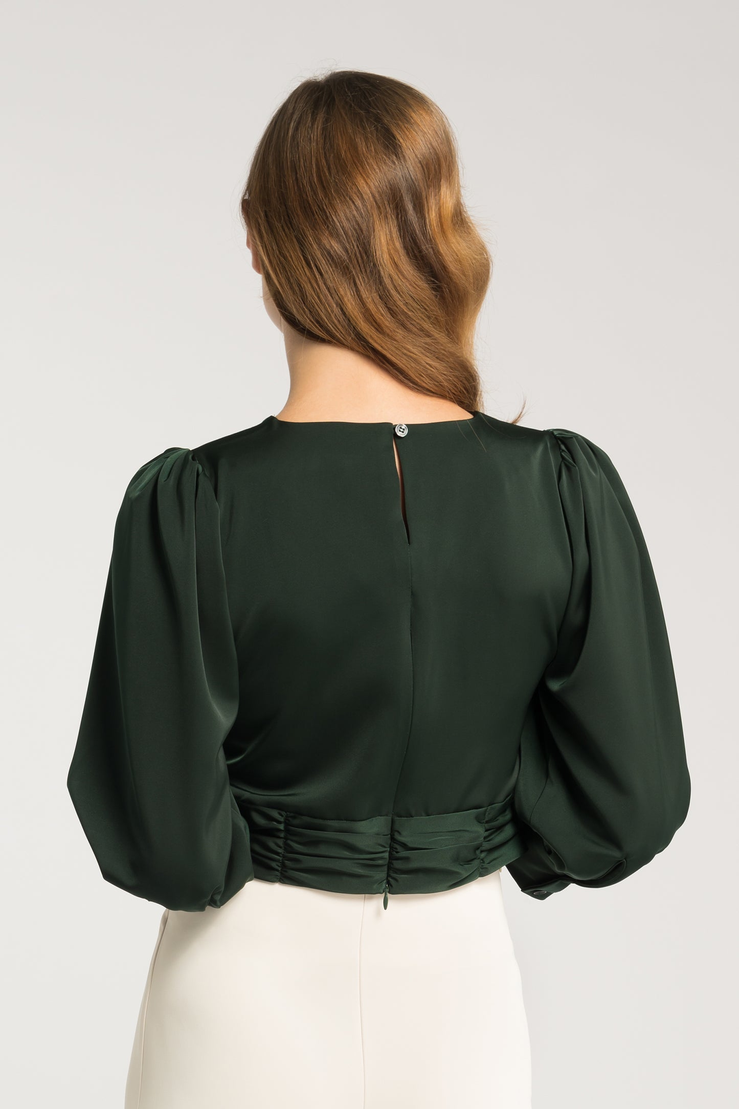 Satin Blouse With Ruche Detail - Forest