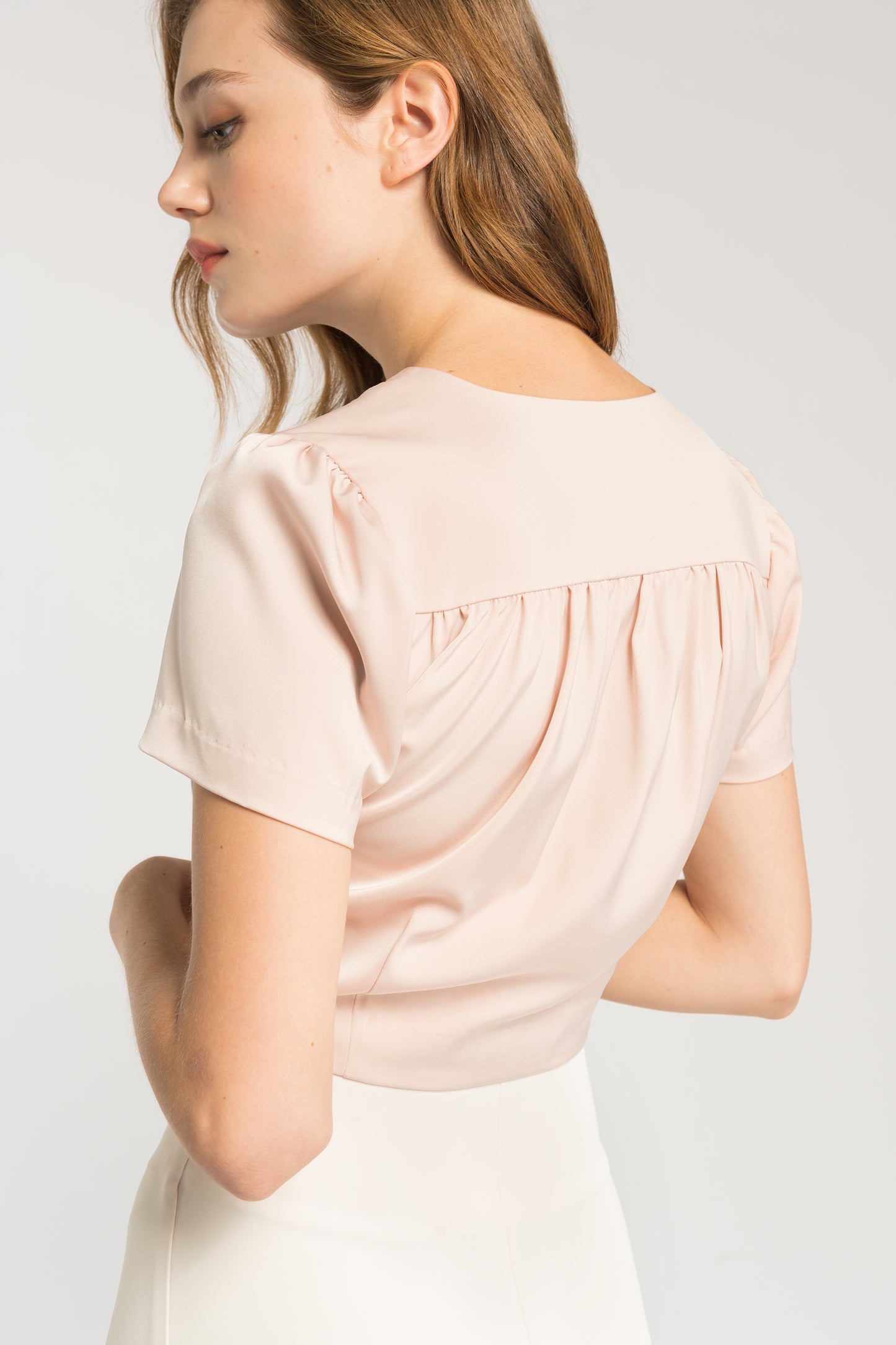 Faux Wrap Blouse - Blush