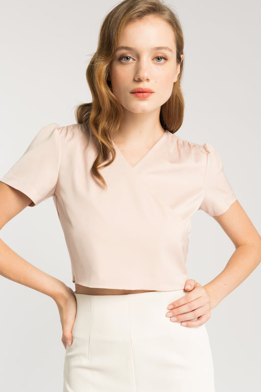 Faux Wrap Blouse - Blush