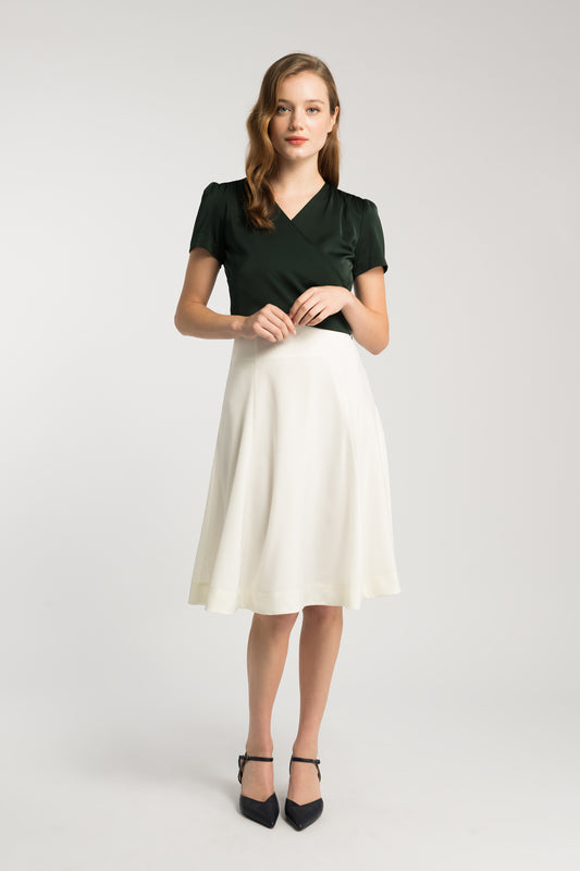 Satin Midi Skirt - White