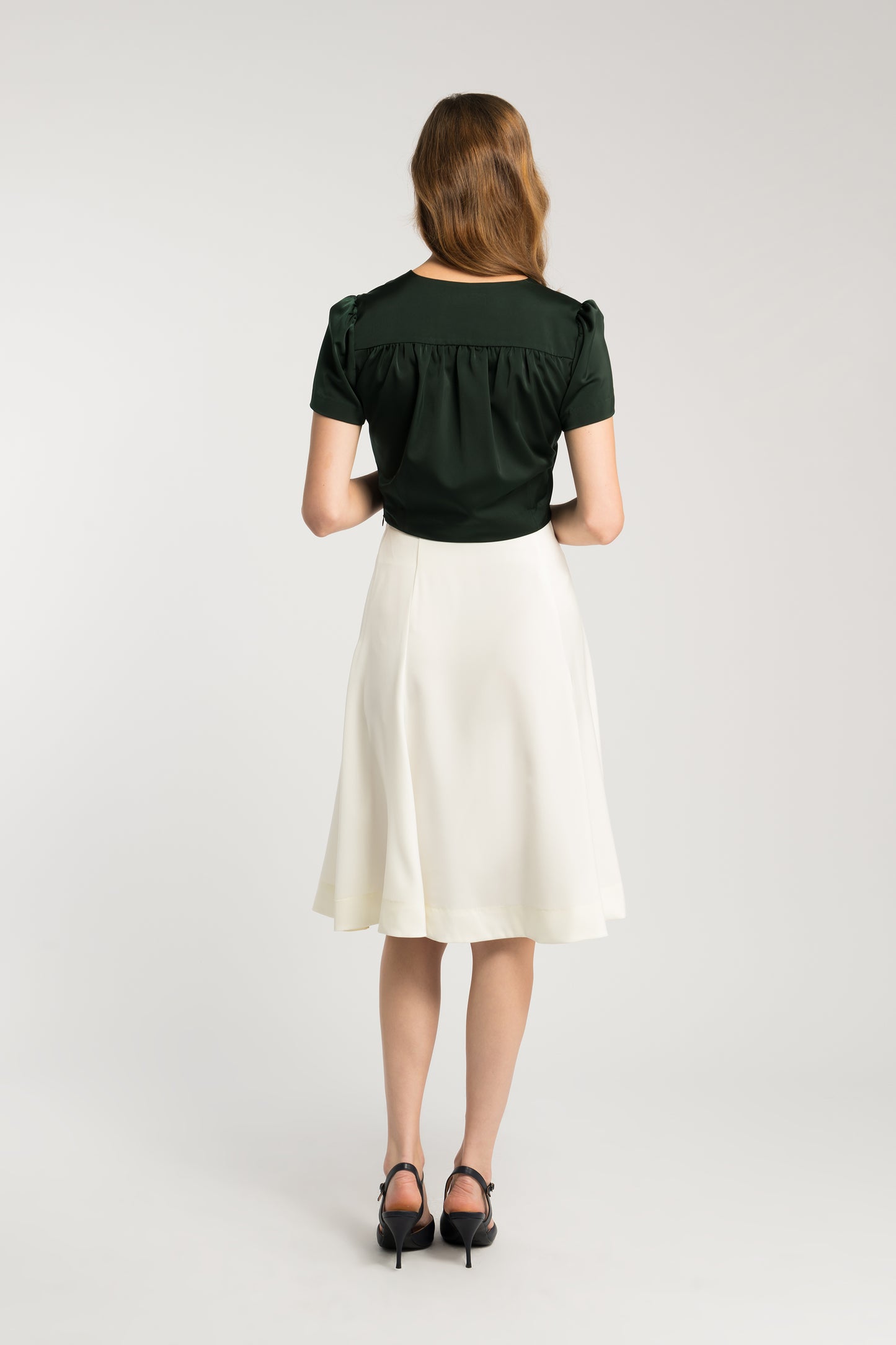 Satin Midi Skirt - White