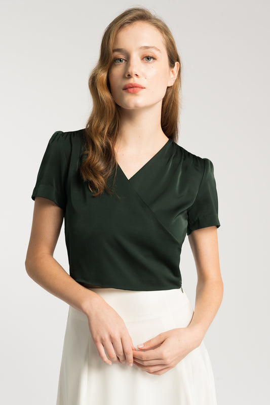Faux Wrap Blouse - Forest