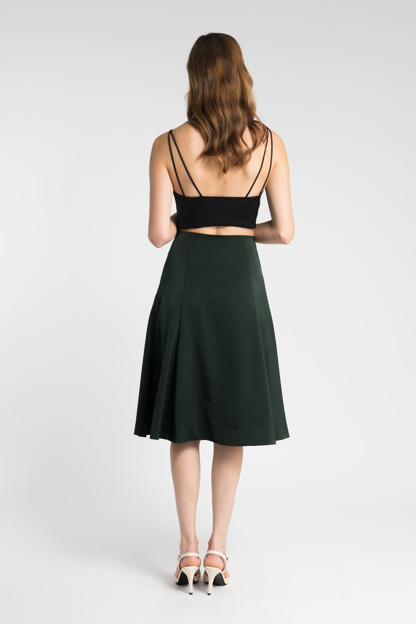 Satin Midi Skirt - Forest