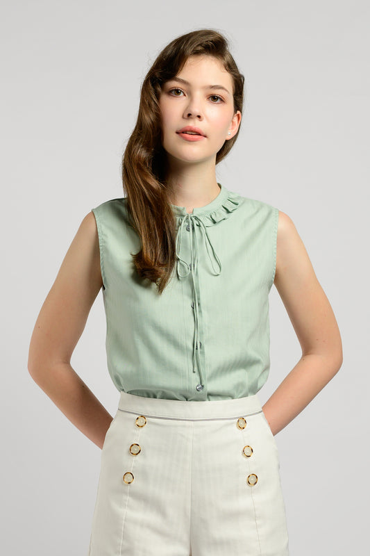 Blouse With Frill Trim Collar - Mint