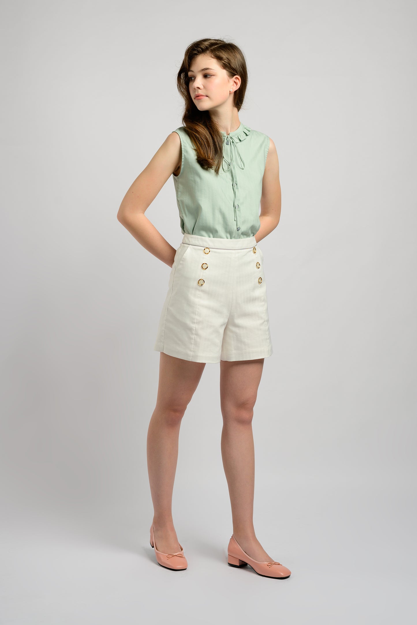 Blouse With Frill Trim Collar - Mint