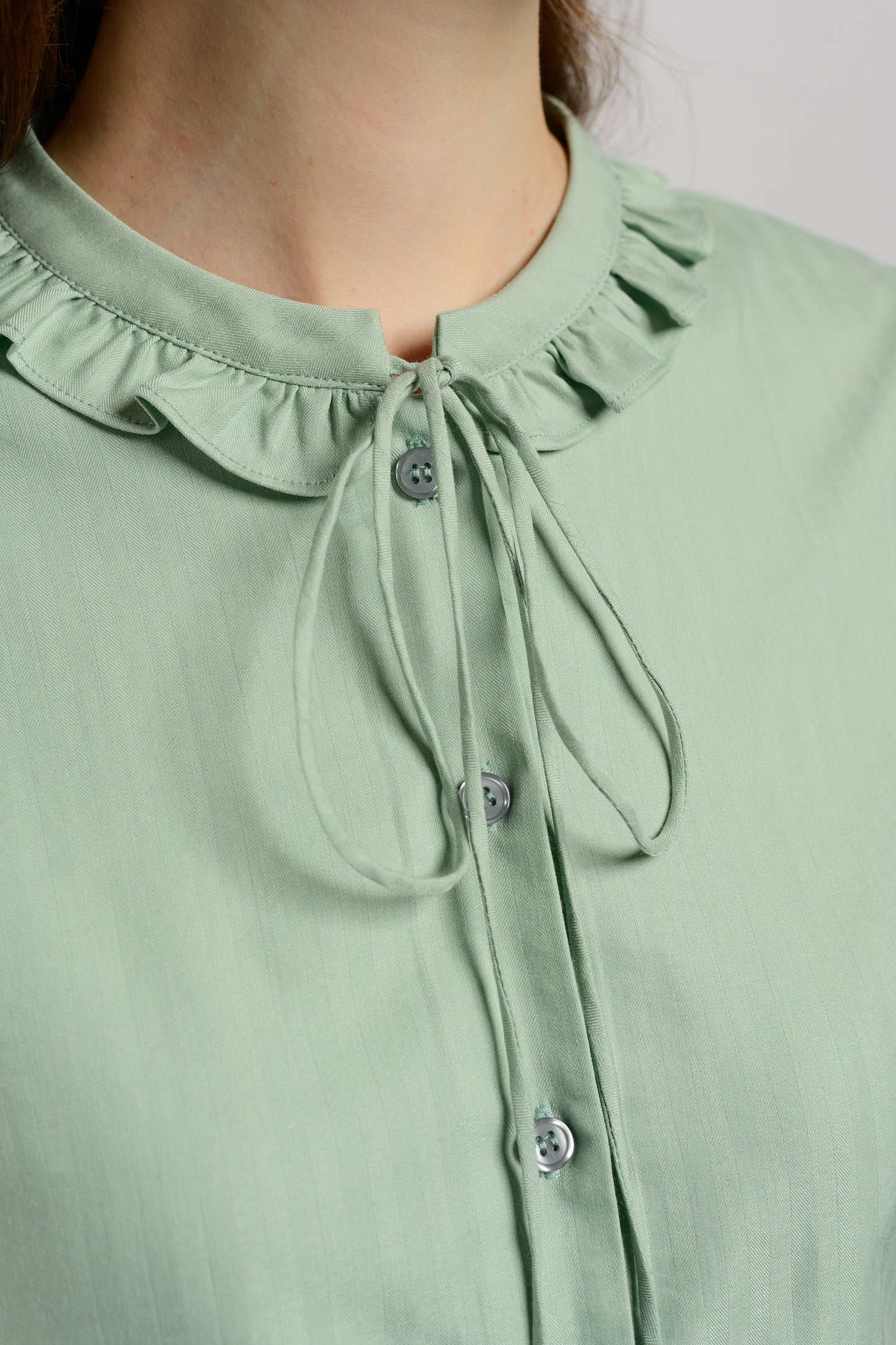 Blouse With Frill Trim Collar - Mint