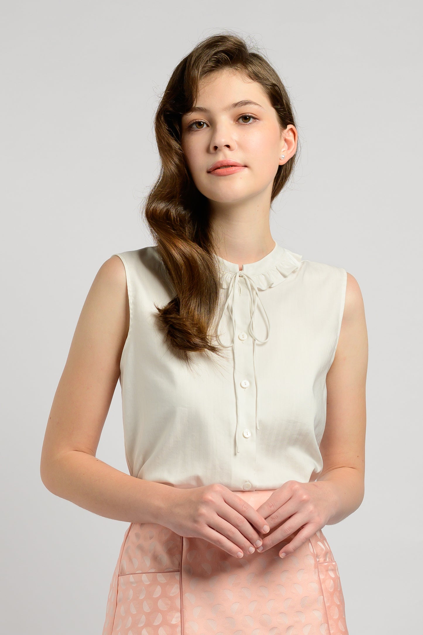 Blouse With Frill Trim Collar - White