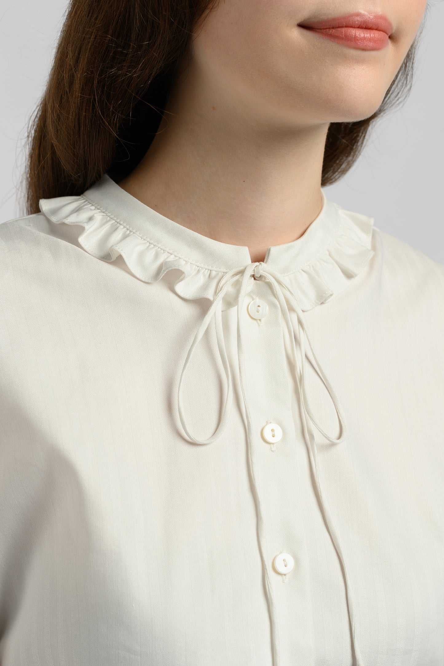 Blouse With Frill Trim Collar - White