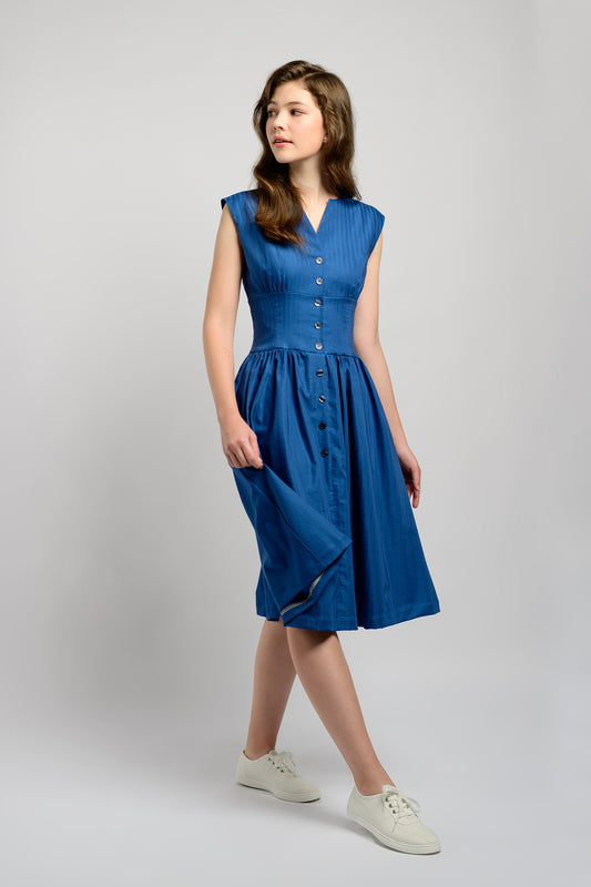 Buttoned-Down Tea Dress - Royal Blue