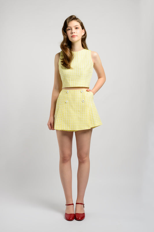 Buttoned Pleated Skorts - Canary Yellow
