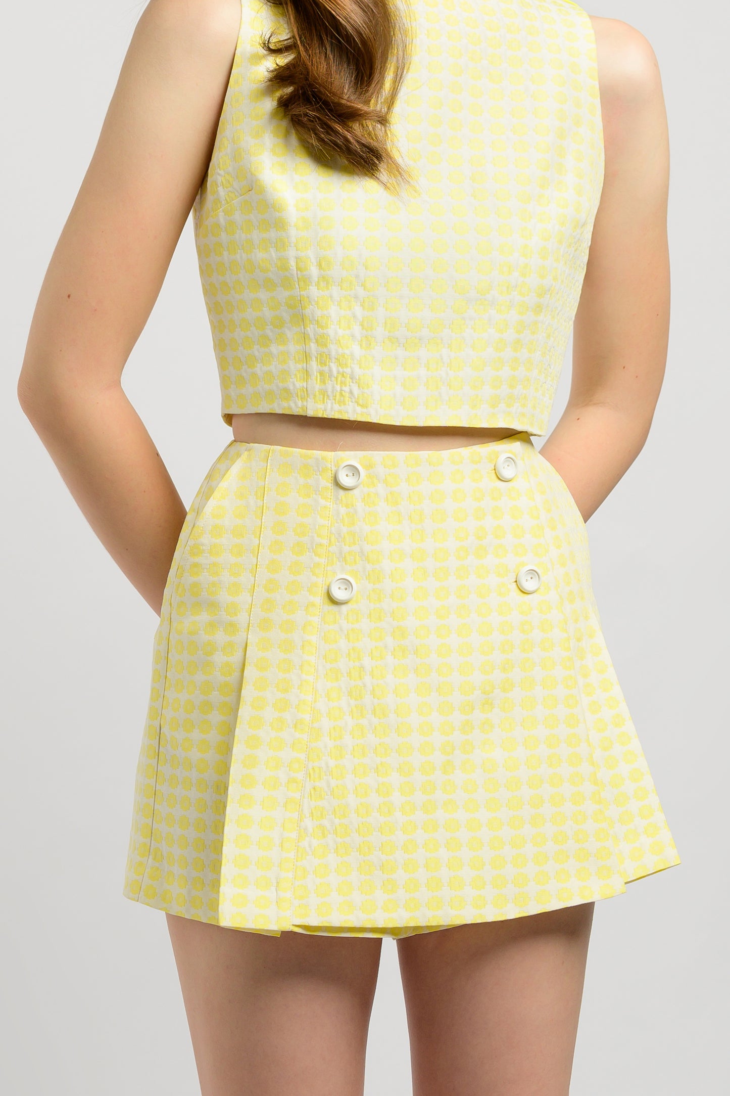 Buttoned Pleated Skorts - Canary Yellow