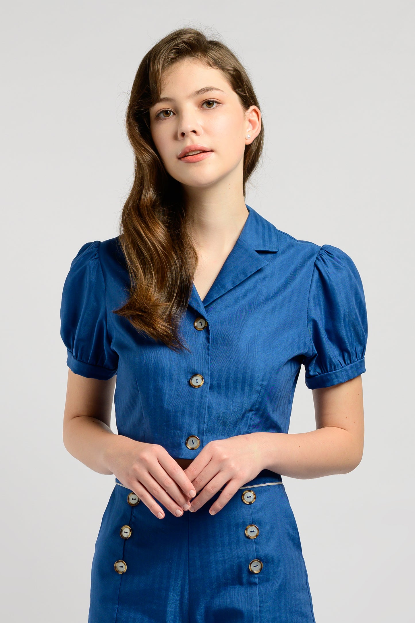 Camp Collar Crop Top - Royal Blue