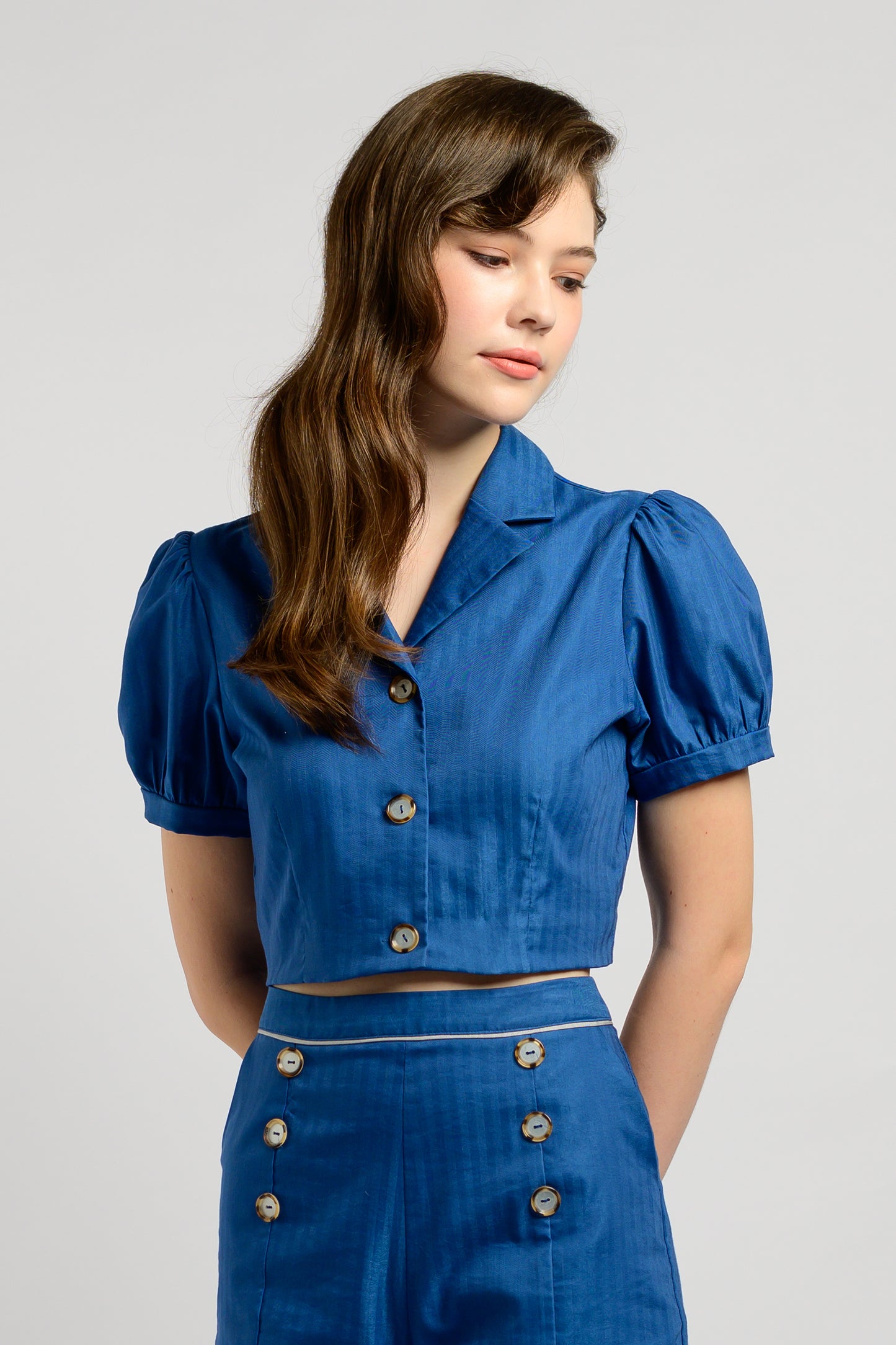 Camp Collar Crop Top - Royal Blue