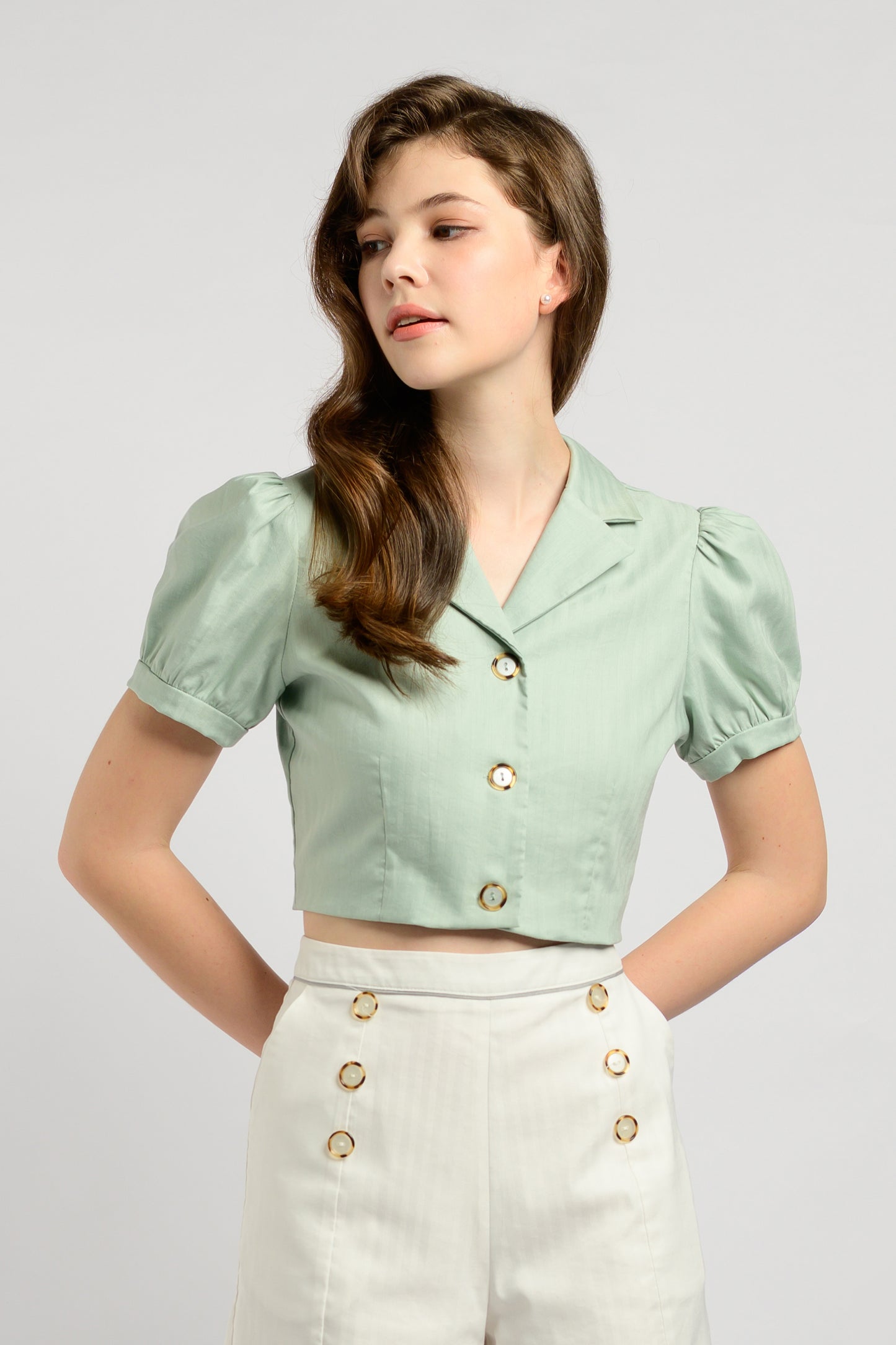 Camp Collar Crop Top - Mint