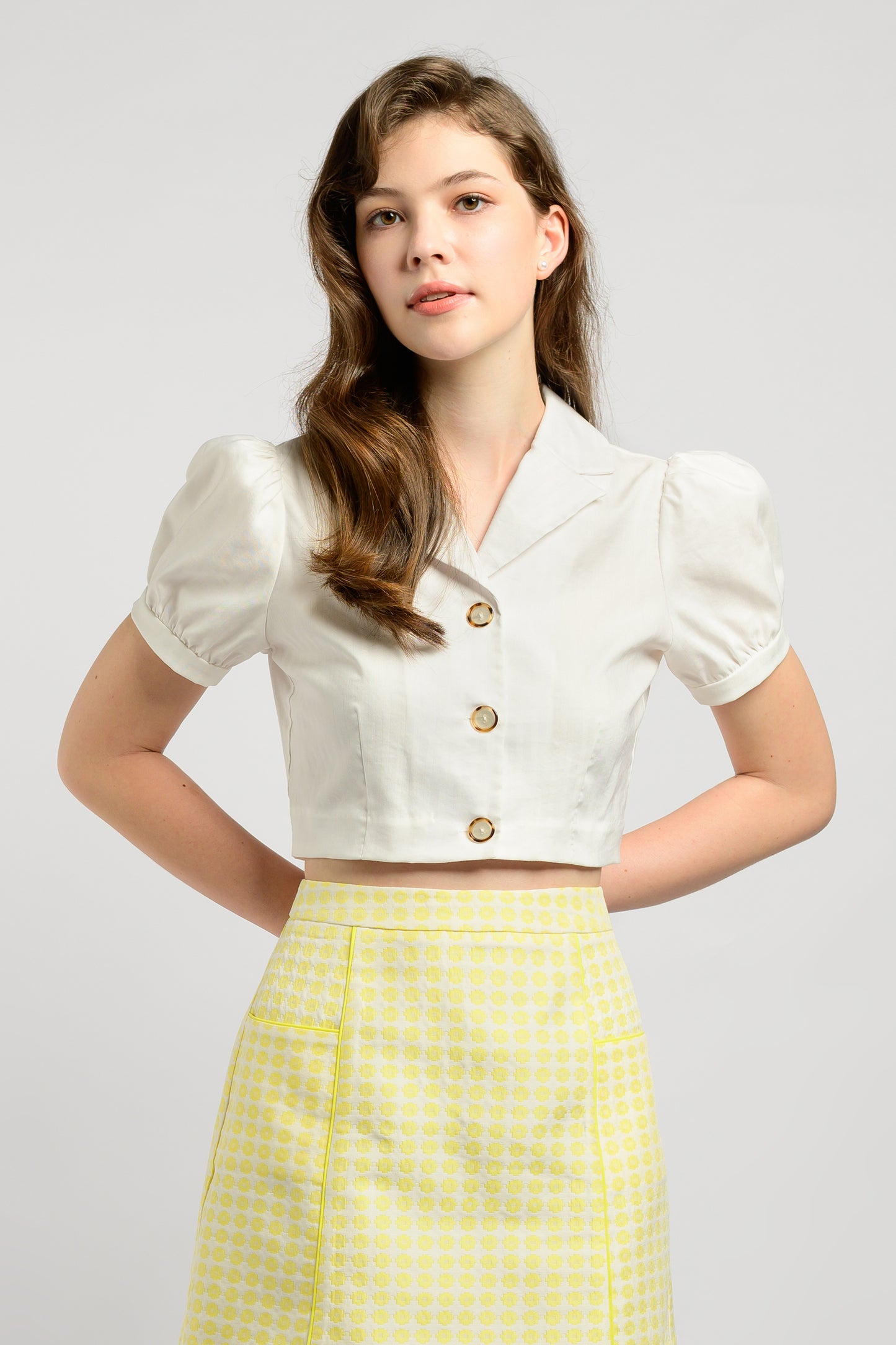 Camp Collar Crop Top - White