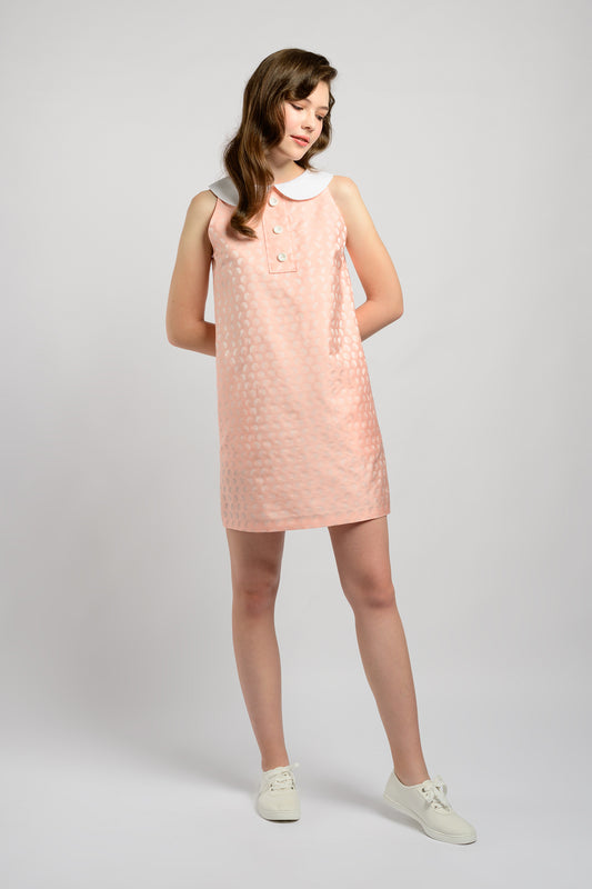 Contrast Collar Shift Dress - Peach