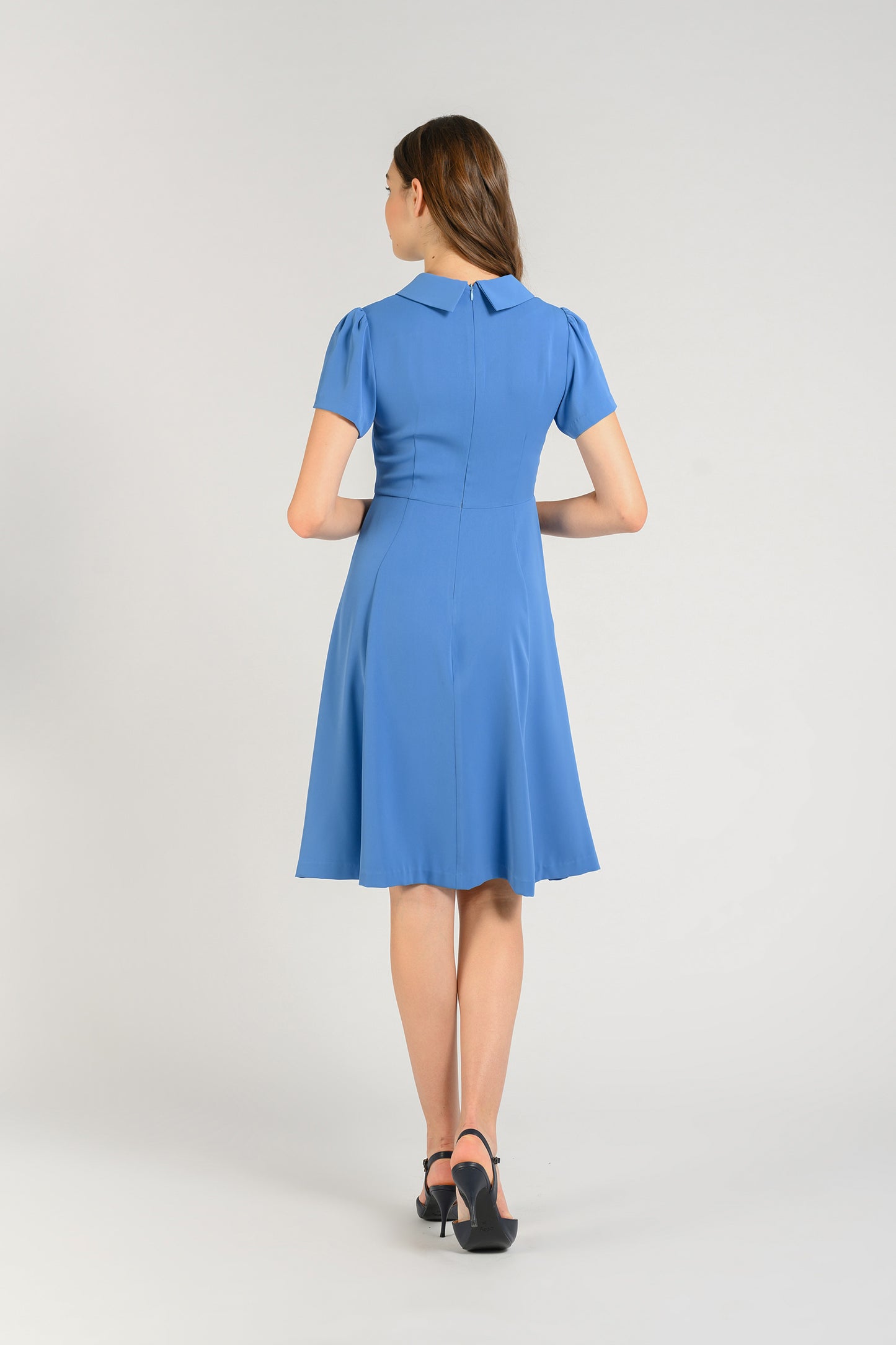 Tie Ribbon Pintuck Dress - Azure Blue