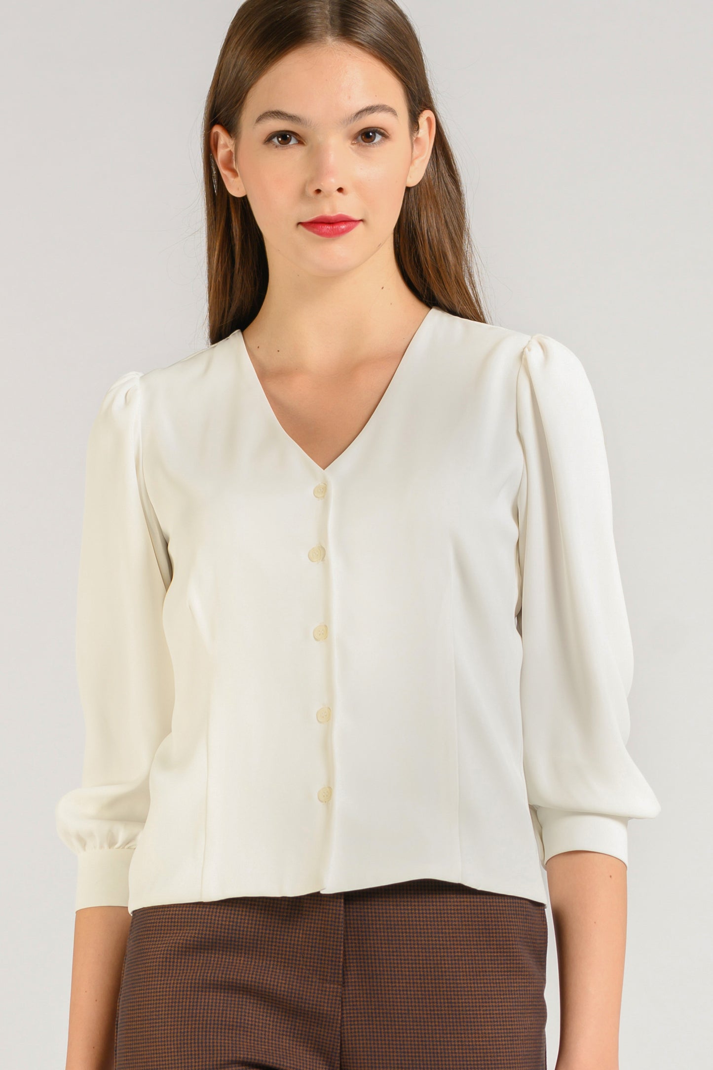 Buttoned-down V-neck Blouse - White