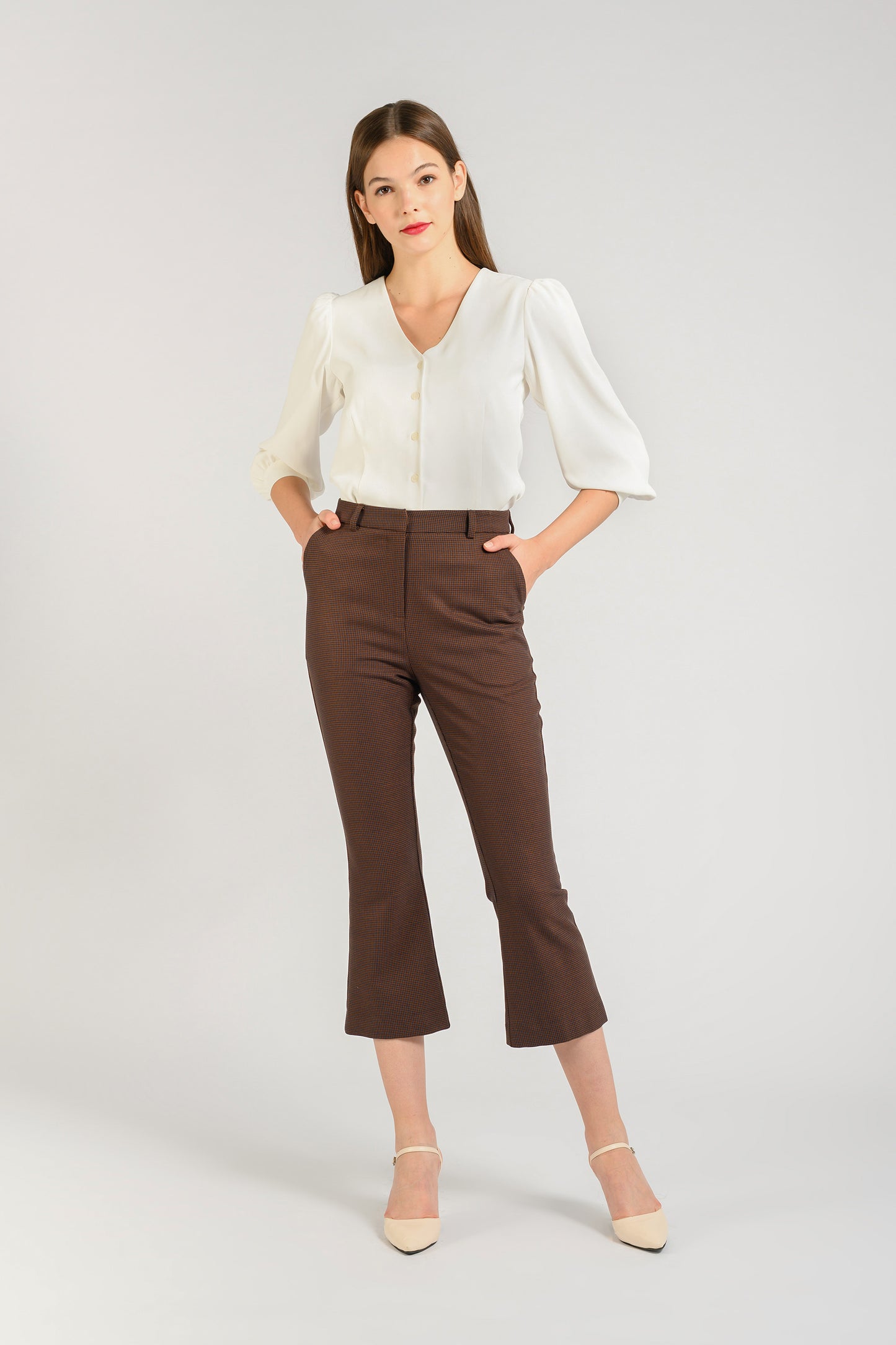 Buttoned-down V-neck Blouse - White