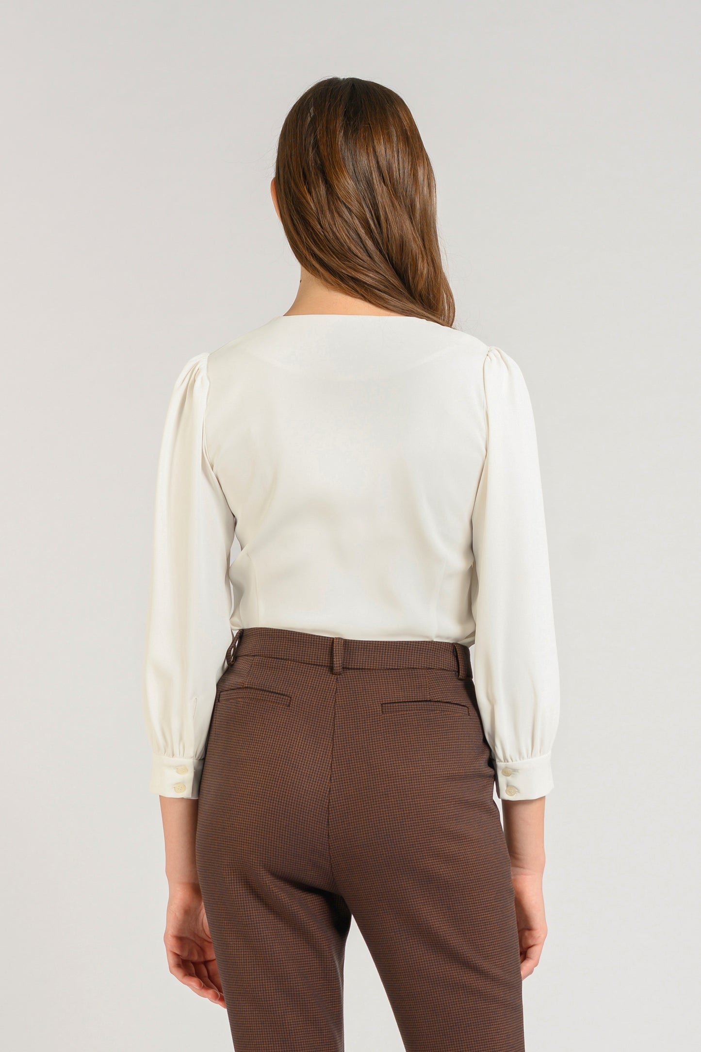 Buttoned-down V-neck Blouse - White