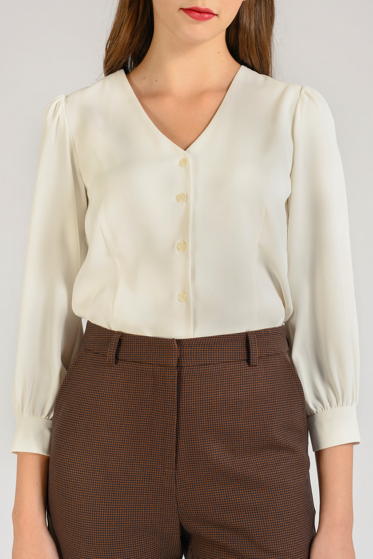 Buttoned-down V-neck Blouse - White
