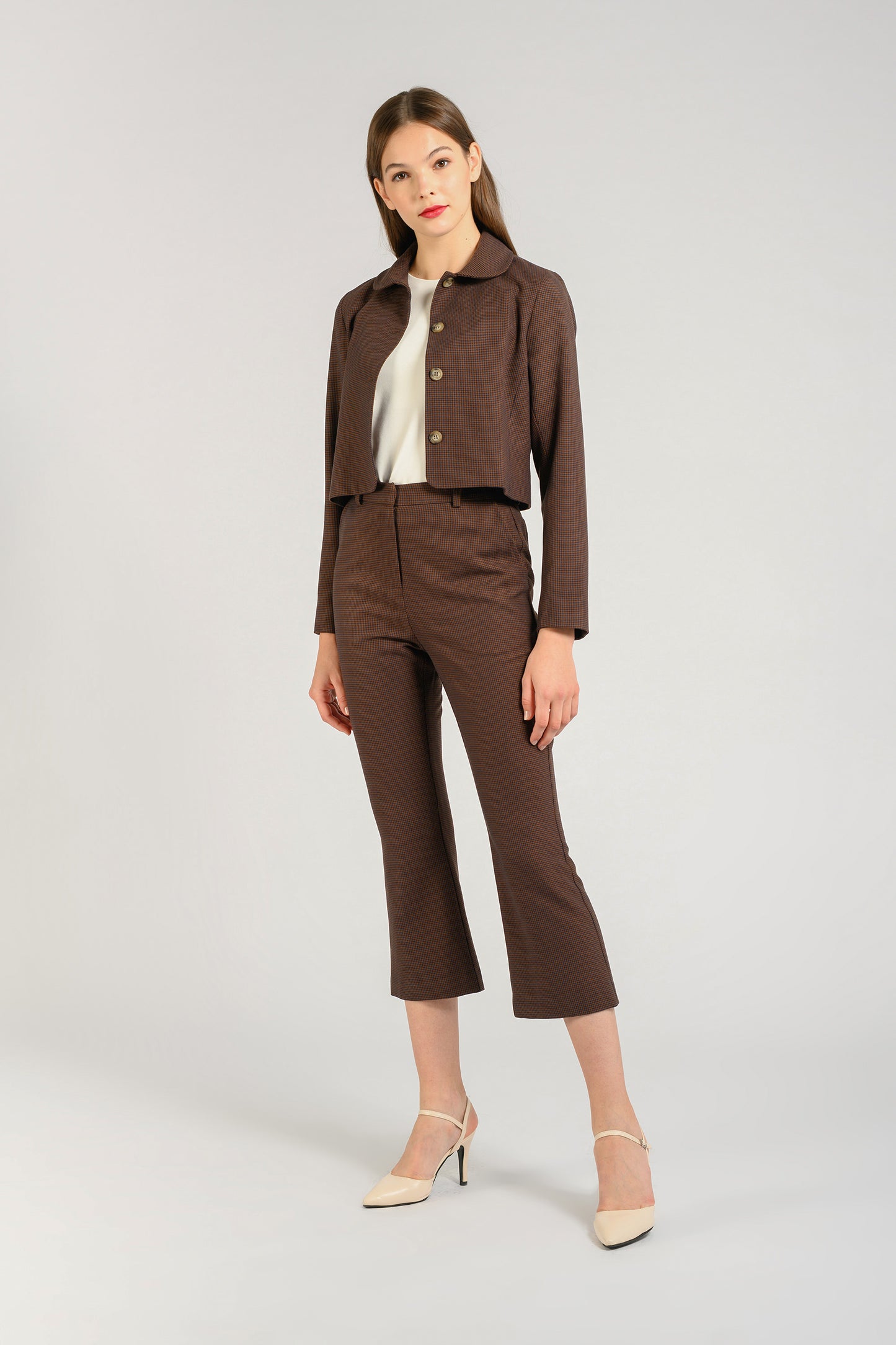 Pants With Mini Flare - Houndstooth Brown