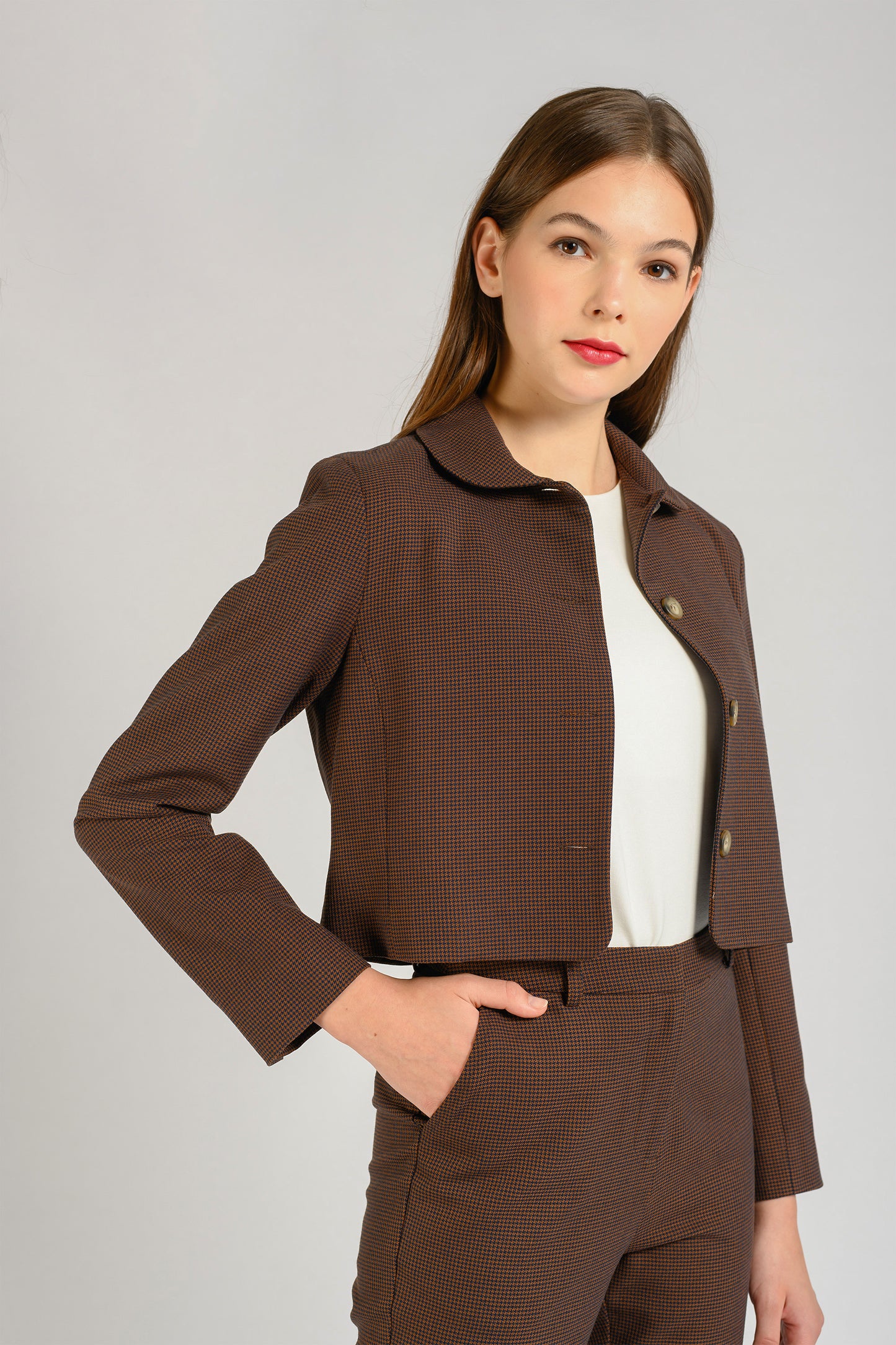 Collared Jacket - Houndstooth Brown