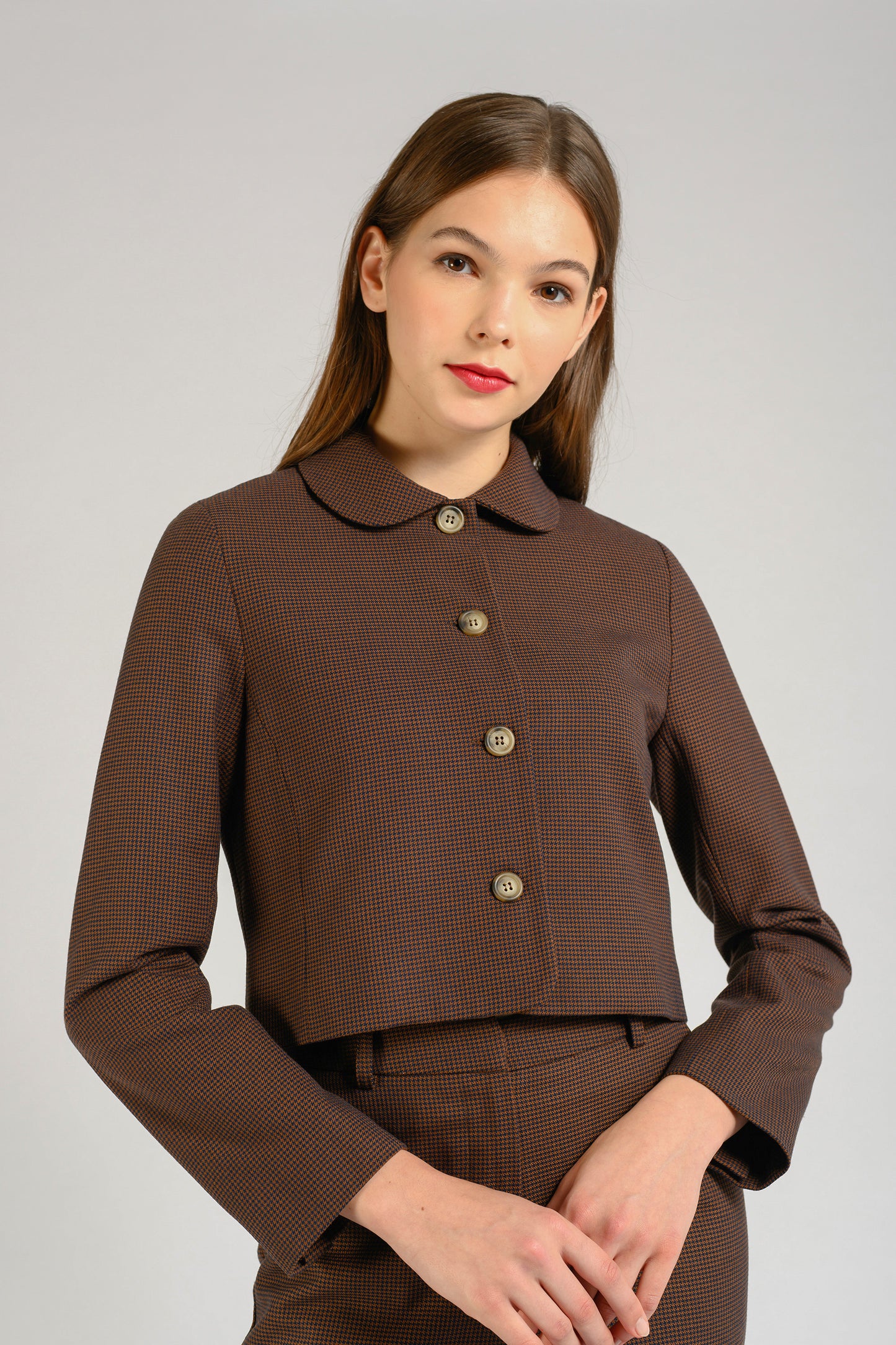 Collared Jacket - Houndstooth Brown