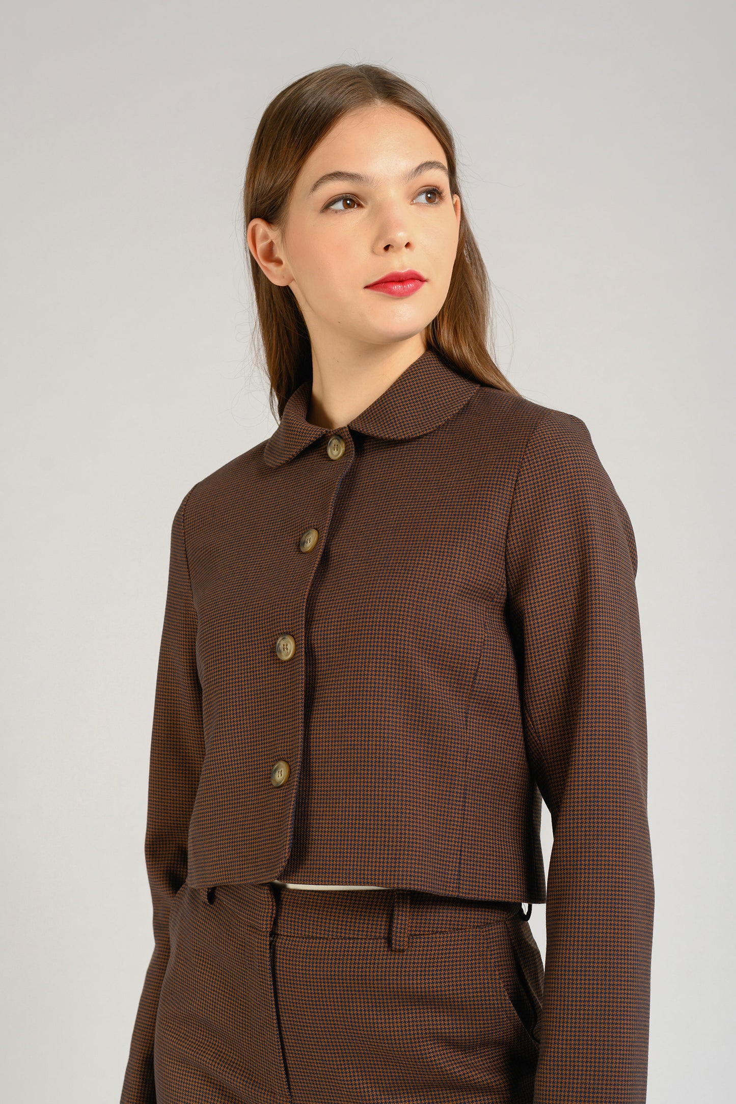 Collared Jacket - Houndstooth Brown