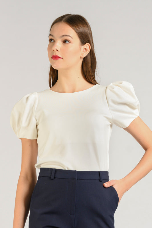 Puffed Sleeve Top - White