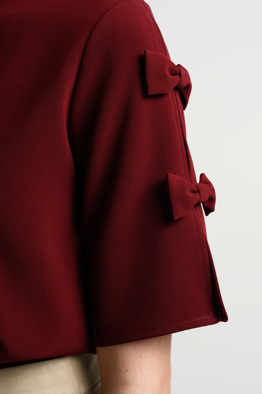 Rosylee Petite Bow Sleeve Blouse - Burgundy 6