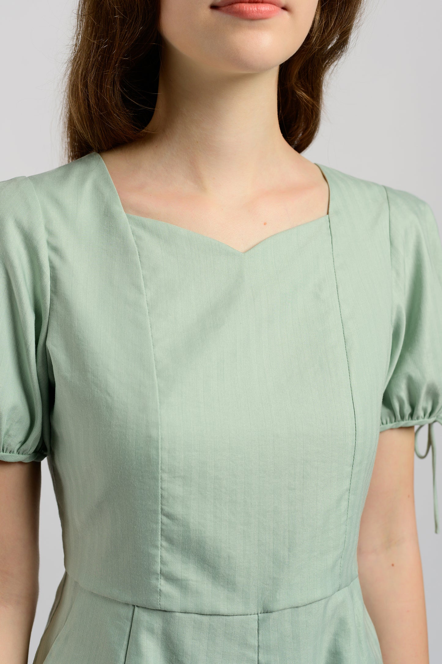 Puff Sleeve Romper With Tie-String Detail - Mint