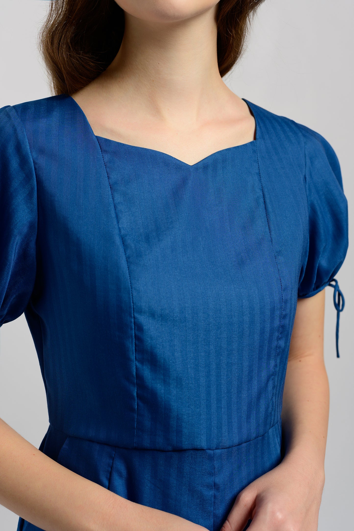 Puff Sleeve Romper With Tie-String Detail - Royal Blue