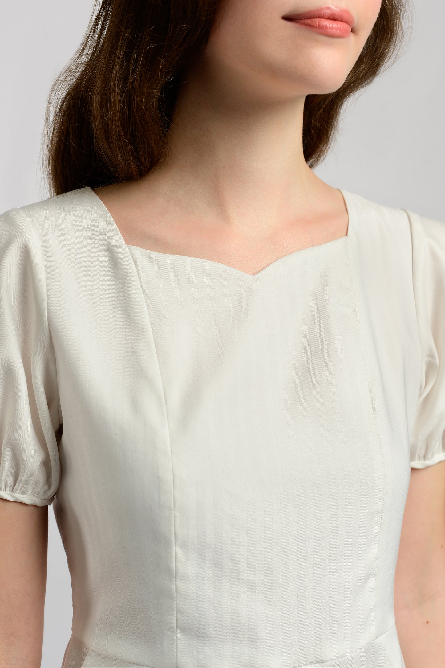 Puff Sleeve Romper With Tie-String Detail - White