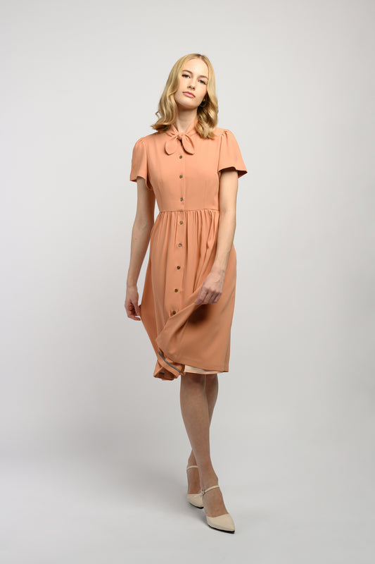 Midi Dress With Knot Detail - Apricot