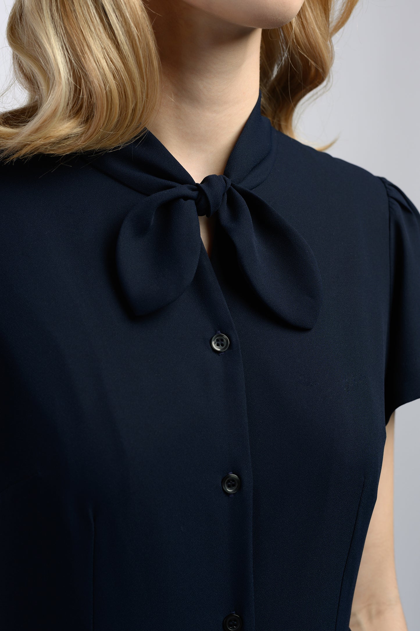 Midi Dress With Knot Detail - Navy