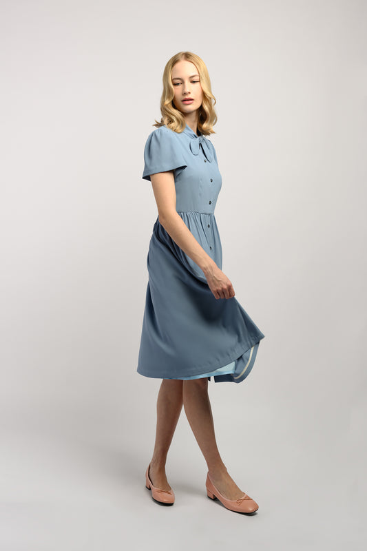 Midi Dress With Knot Detail - Sky Blue