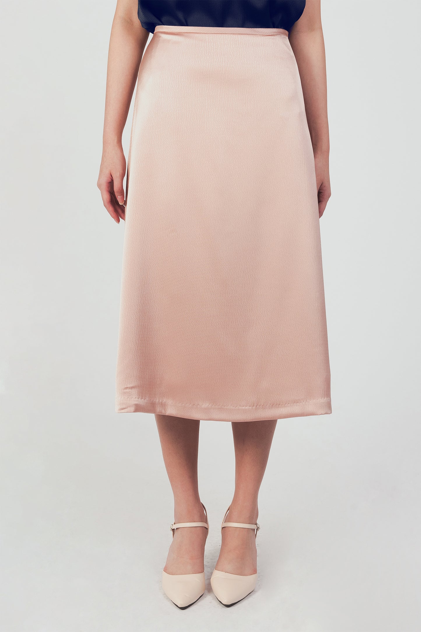 Textured Midi Slip Skirt - Blush
