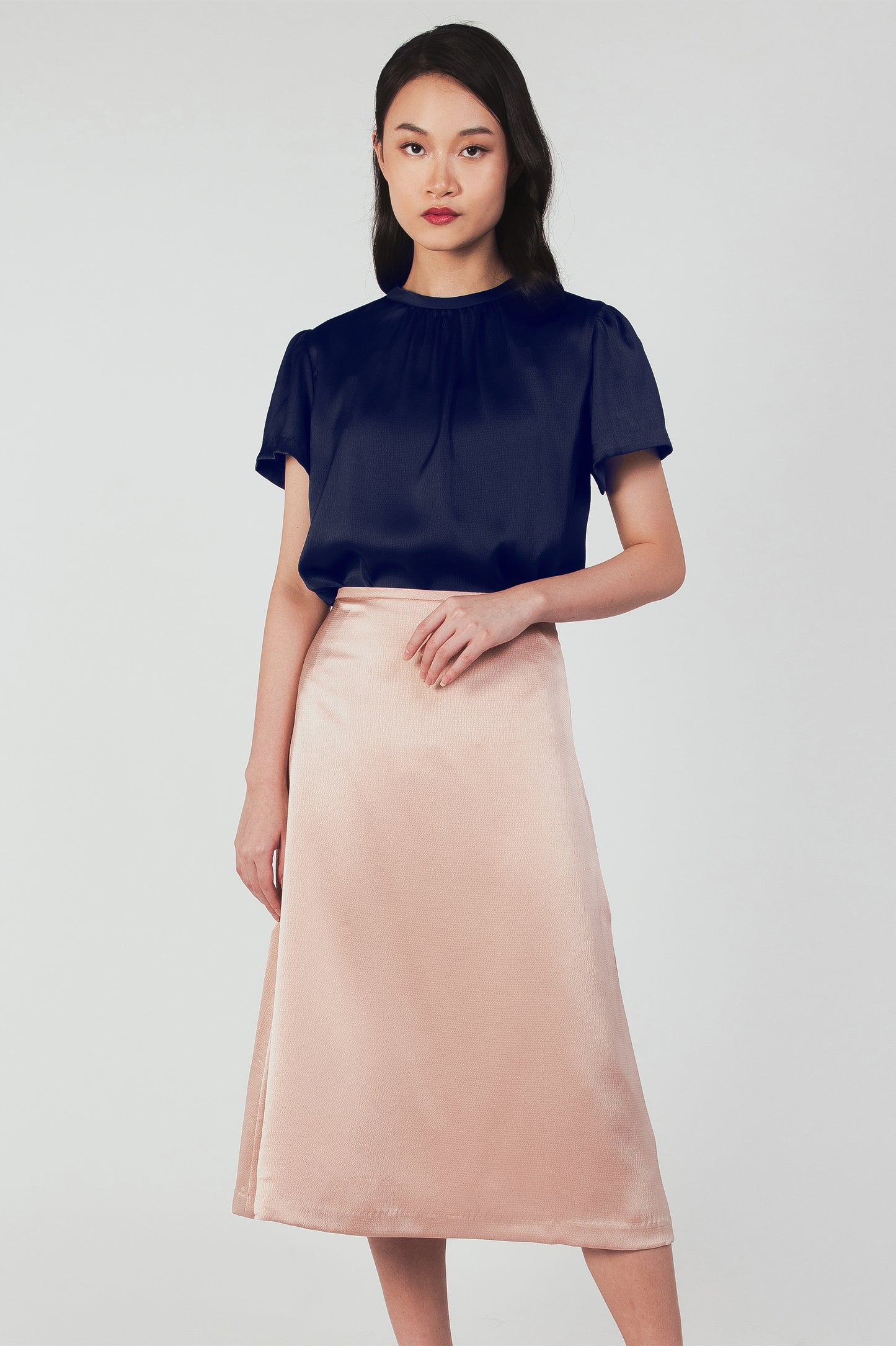 Textured Midi Slip Skirt - Blush