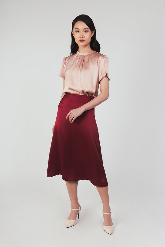 Textured Midi Slip Skirt - Garnet